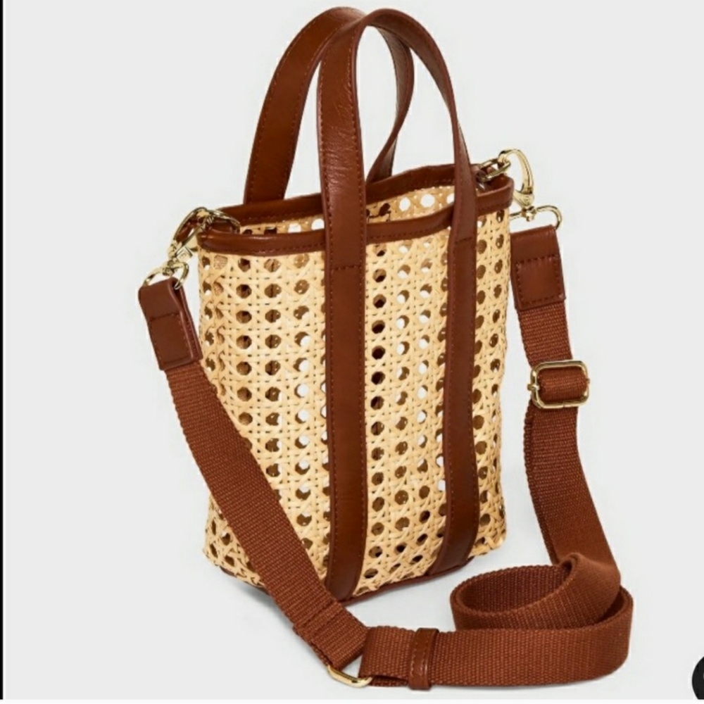 Brown and Tan Woven Mini Tote Bag - Picture 2 of 9